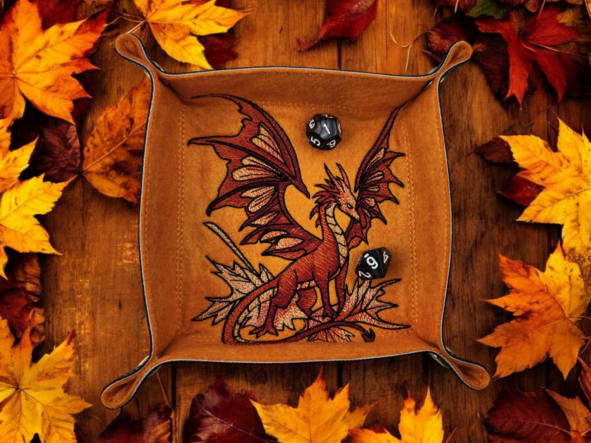 Autumn dragon dice tray - Rowan Gate