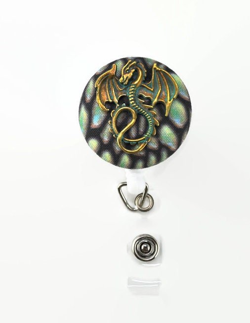 badge reel, green and gold dragon - Rowan Gate