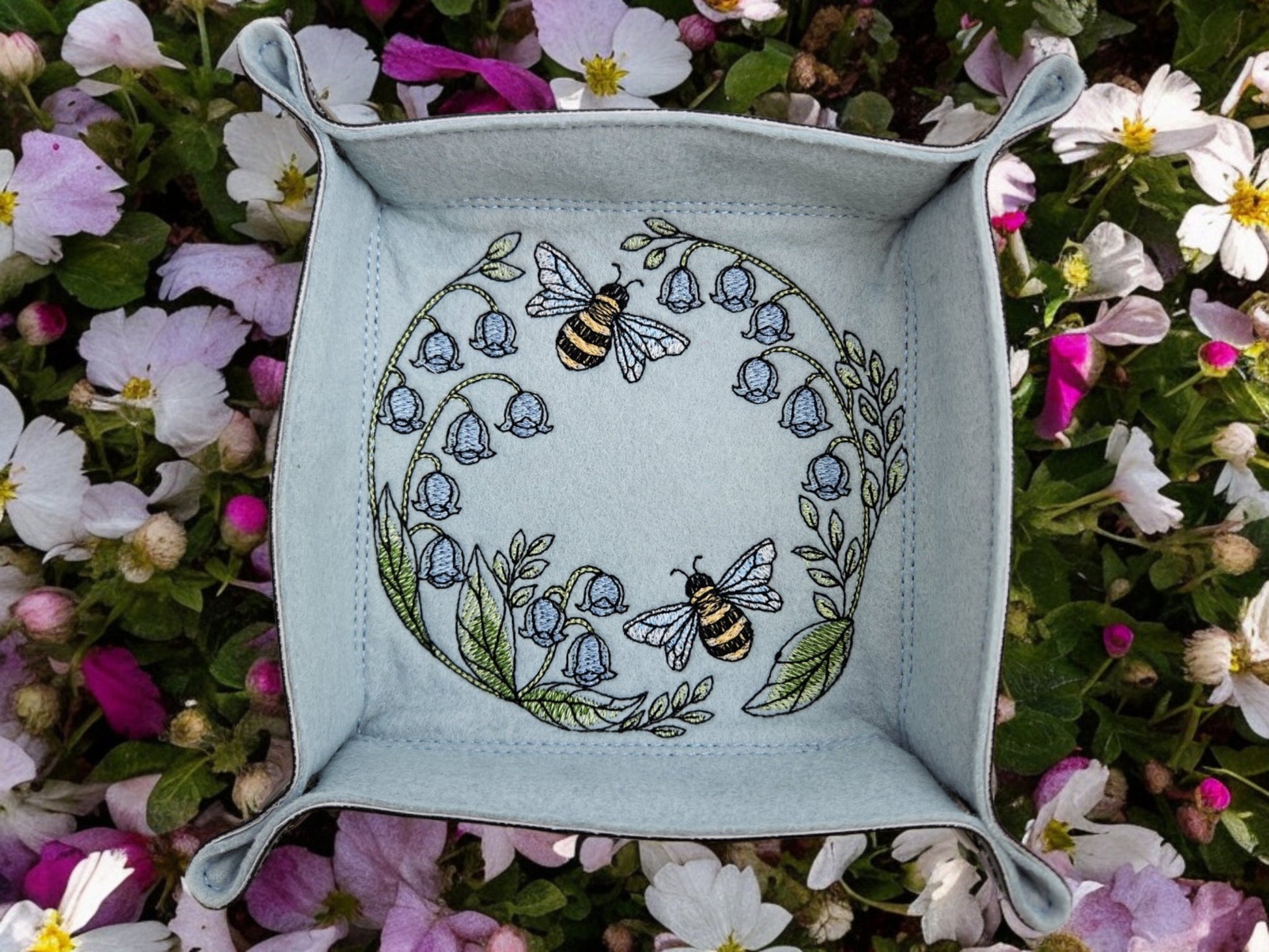 Bees and Lilly Valley dice tray - Rowan Gate