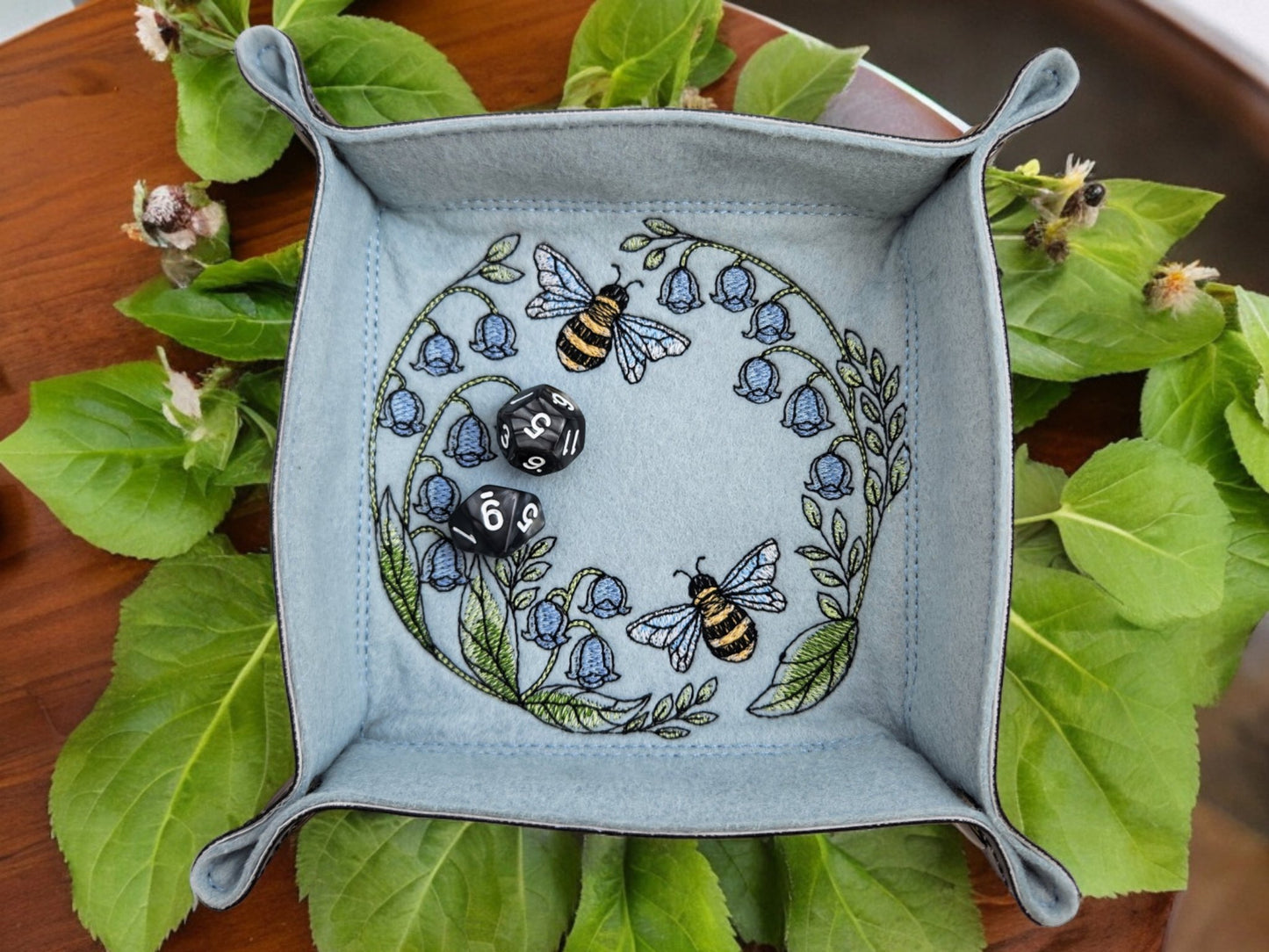 Bees and Lilly Valley dice tray - Rowan Gate