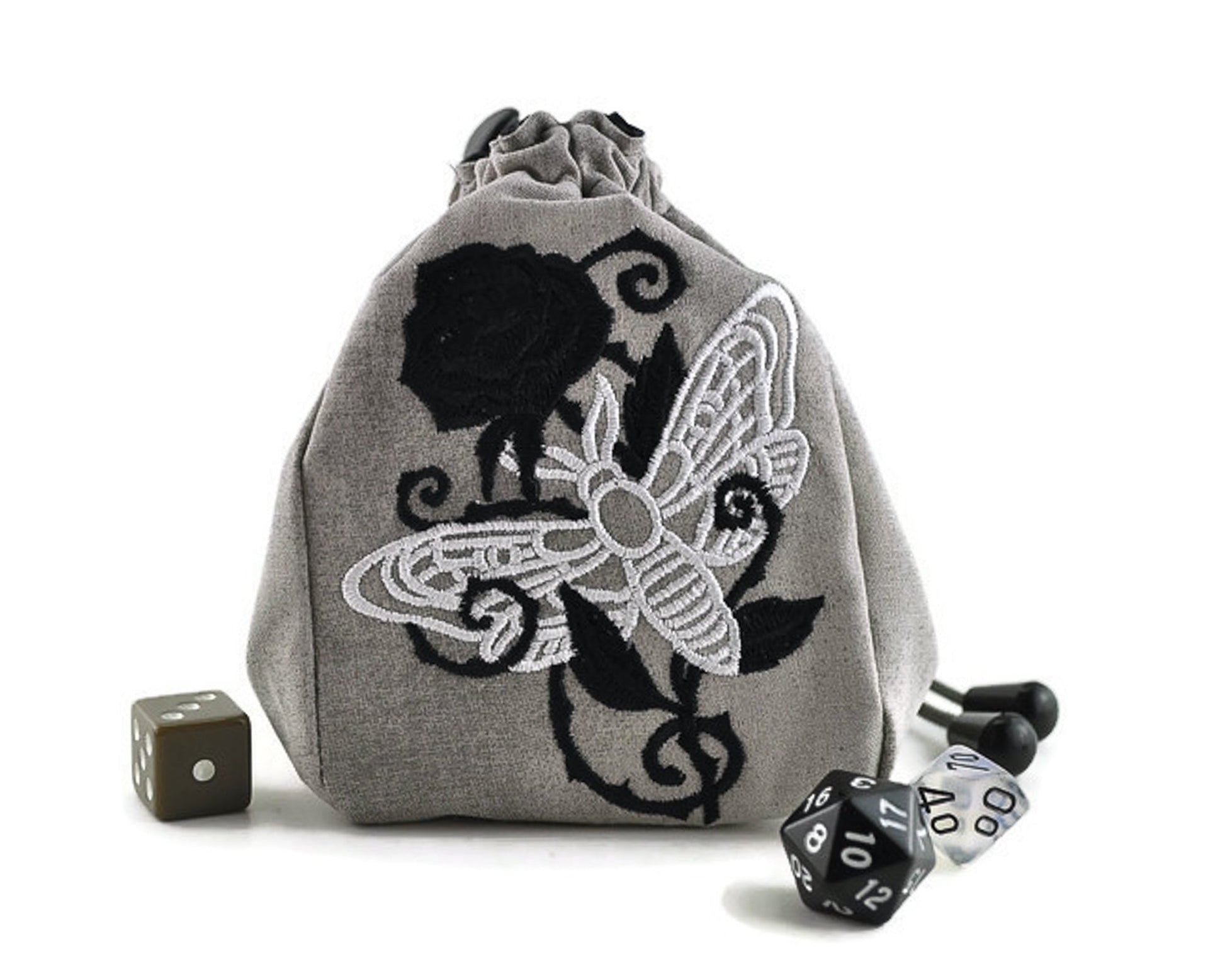 Black Rose with Moth Dice Bag - Rowan Gate
