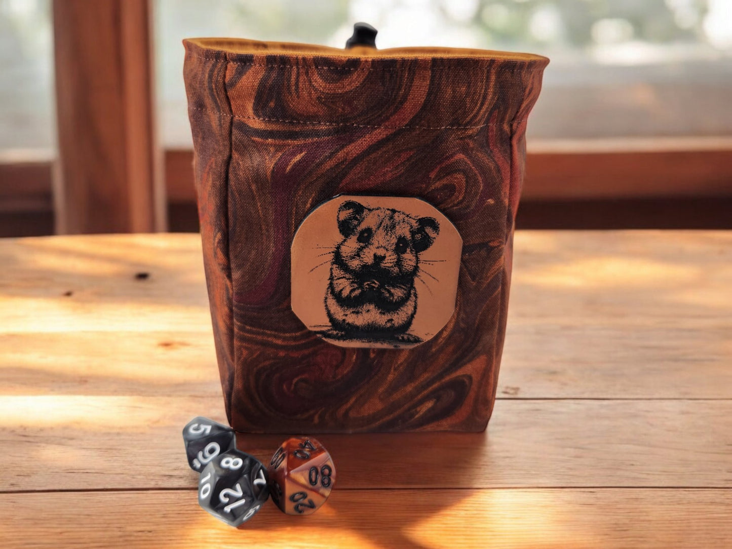 Brown mouse dice bag - Rowan Gate