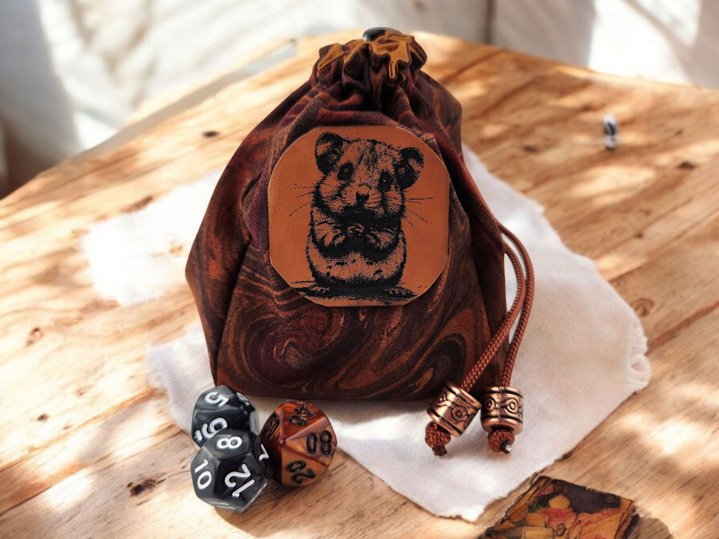 Brown mouse dice bag - Rowan Gate