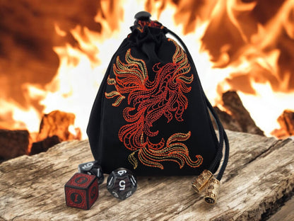 Burning Phoenix dice bag - Rowan Gate