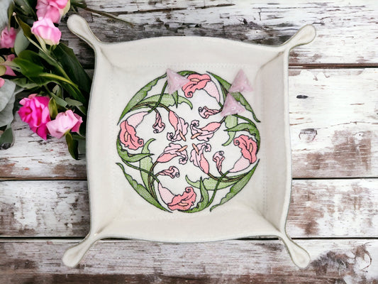 Circle of pink Calla Lilies dice tray - Rowan Gate