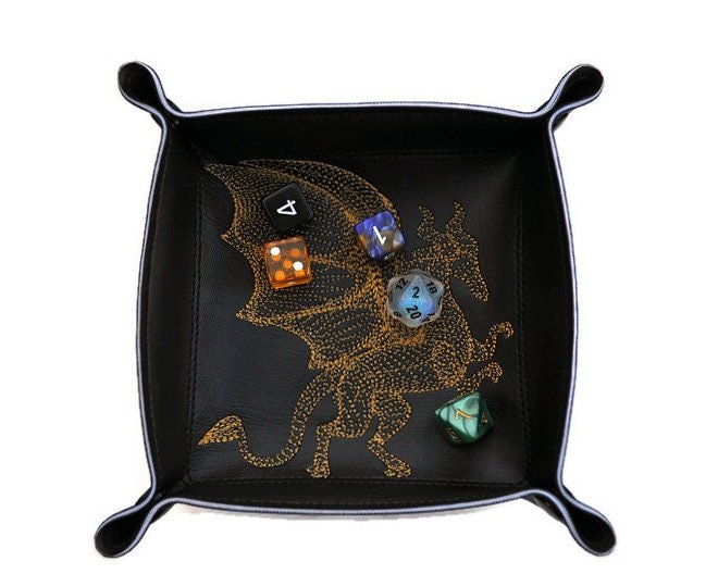 Collapsible Dice Rolling Tray Gold Dragon - Rowan Gate