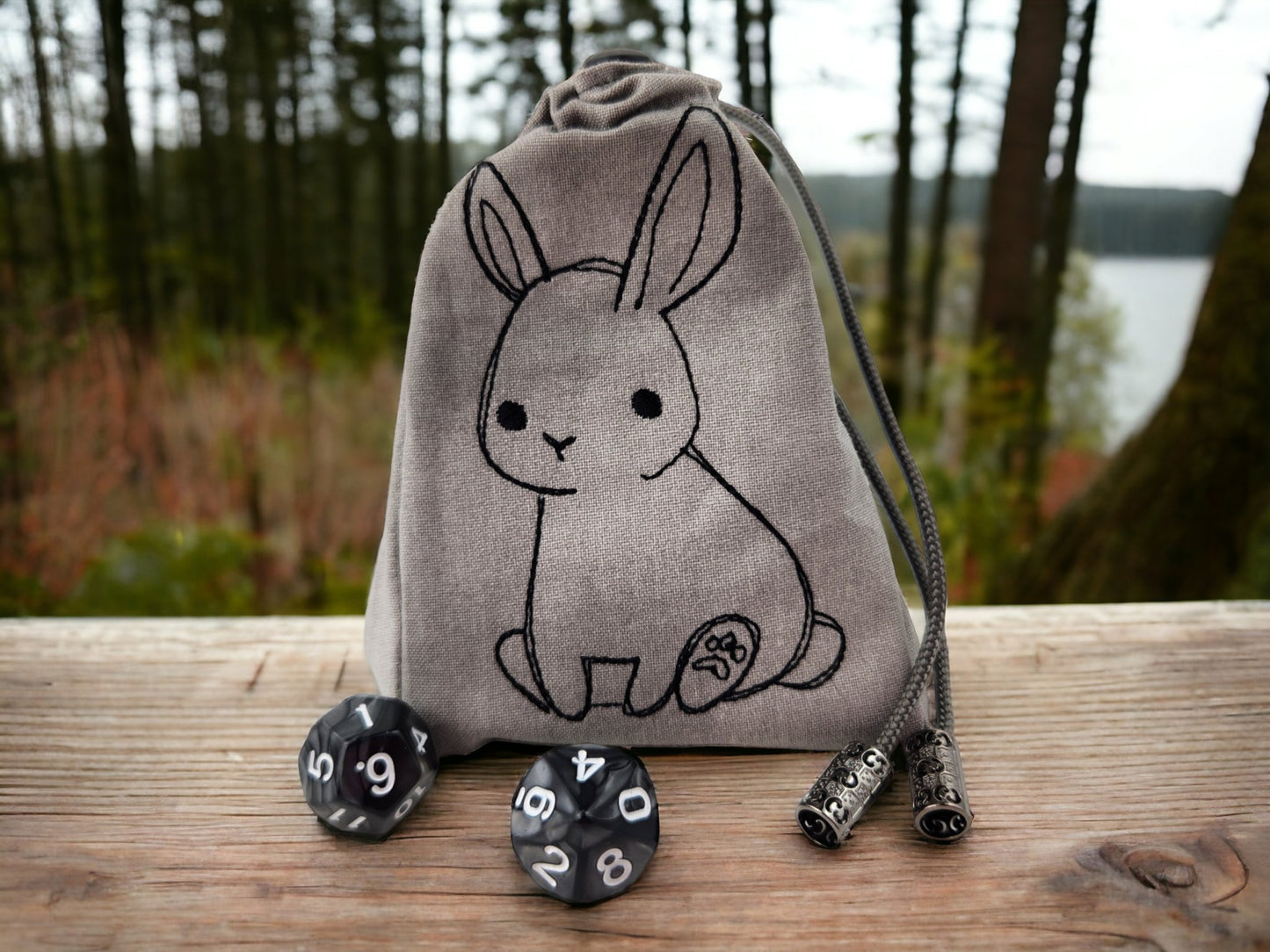 Cute bunny dice bag, TTRPG - Rowan Gate
