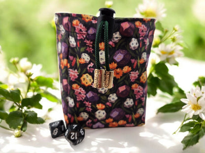 Dice and Flower dice bag, TTRPG - Rowan Gate