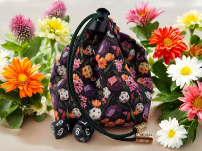 Dice and Flower dice bag, TTRPG - Rowan Gate