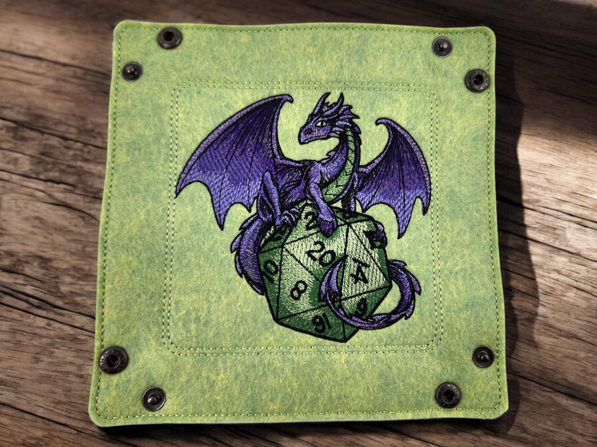 Dice Tray - D20 with a little dragon curled around it. - Rowan Gate