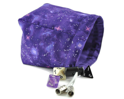 dnd purple night sky dice bag, tabletop game pouch - Rowan Gate