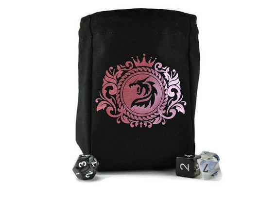 Dragon bust dice bag, metallic pink - Rowan Gate