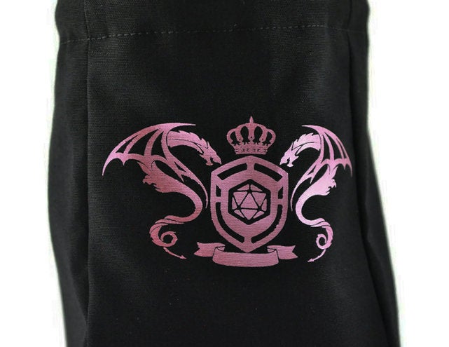 Dragon design dice bag, metallic pink - Rowan Gate