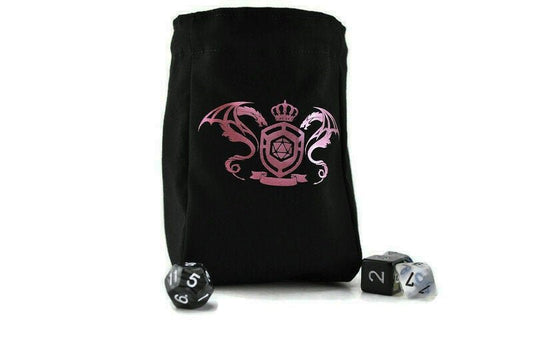 Dragon design dice bag, metallic pink - Rowan Gate