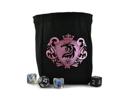 Dragon shield dice bag, metallic pink - Rowan Gate
