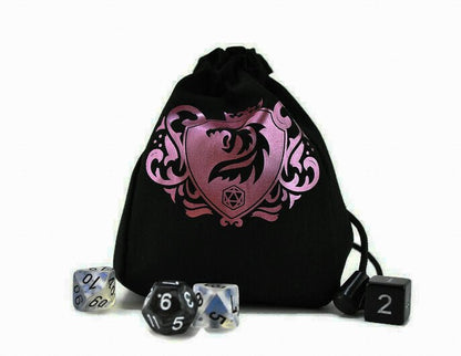 Dragon shield dice bag, metallic pink - Rowan Gate