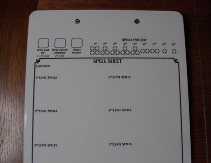 Eldritch Knight Character Sheet on a dry erase clipboard - Rowan Gate