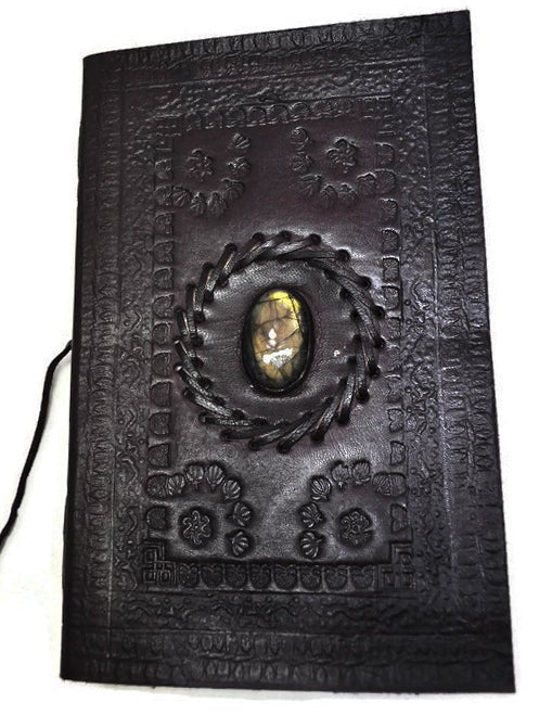 Embossed Leather Journal with Labradorite Stone - Rowan Gate