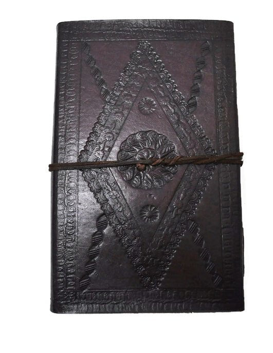 Embossed Leather Journal with Labradorite Stone - Rowan Gate