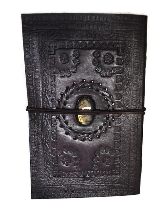 Embossed Leather Journal with Labradorite Stone - Rowan Gate