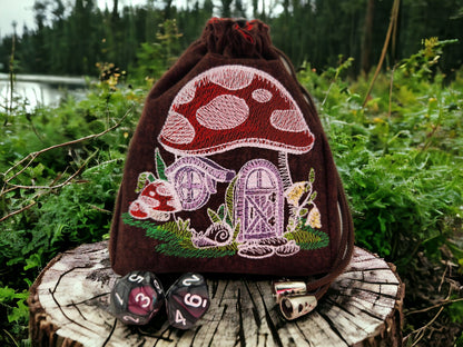 Fairy mushroom house dice bag/ extra large - Rowan Gate