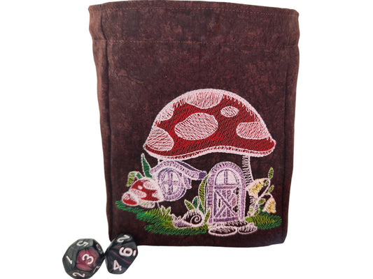 Fairy mushroom house dice bag/ extra large - Rowan Gate