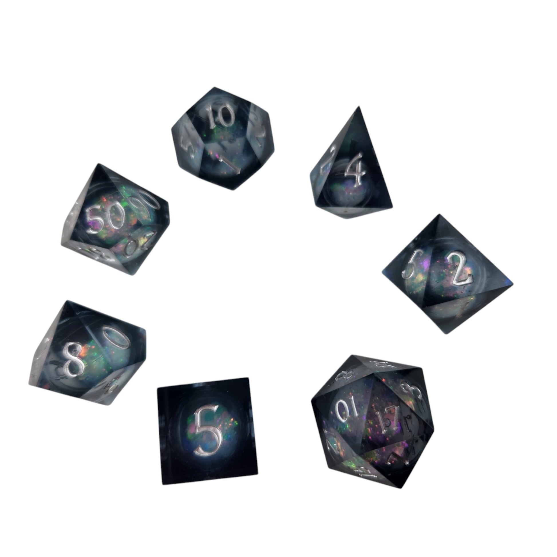 Galaxy sharp edge resin dice/ sand and glitter liquid core - Rowan Gate