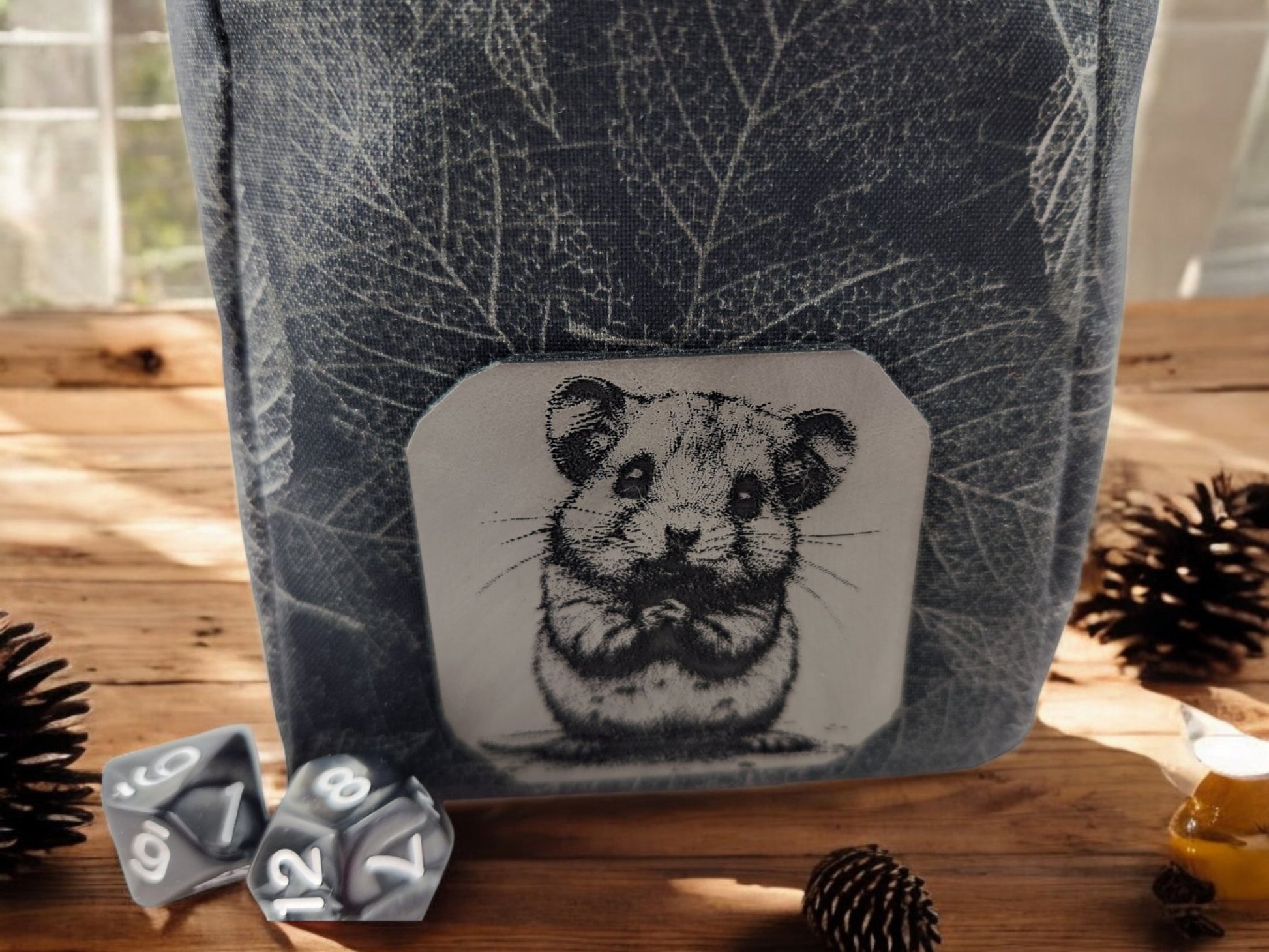 Gray mouse dice bag, RPG - Rowan Gate