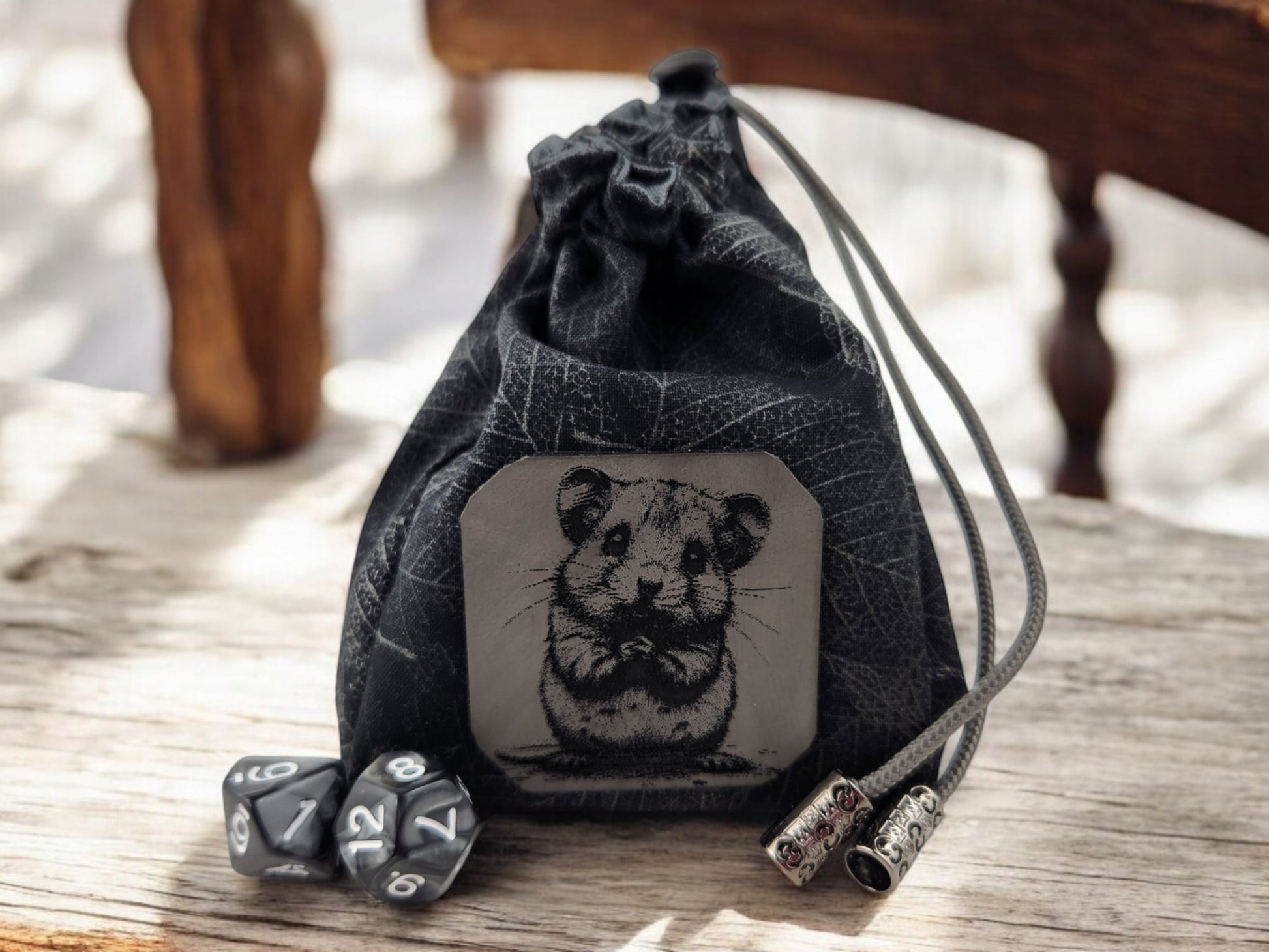 Gray mouse dice bag, RPG - Rowan Gate