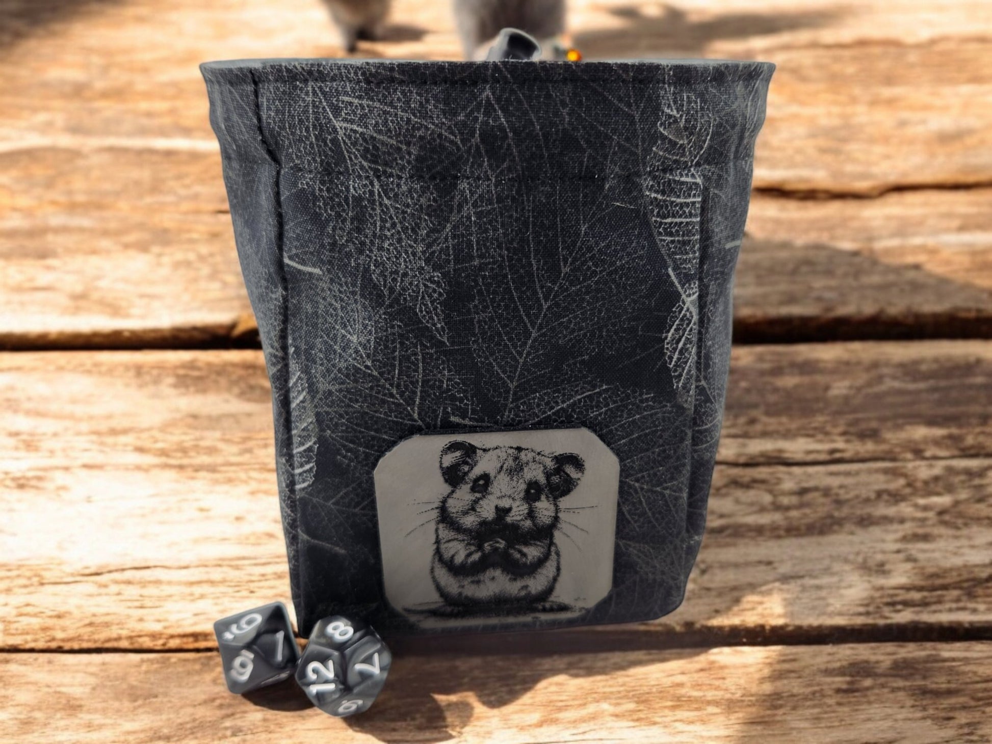 Gray mouse dice bag, RPG - Rowan Gate