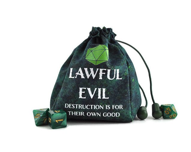 Lawful Evil Dice Bag, Green Batik - Rowan Gate