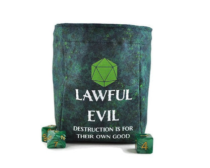 Lawful Evil Dice Bag, Green Batik - Rowan Gate