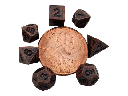 Micro metal dice in wood case - Rowan Gate