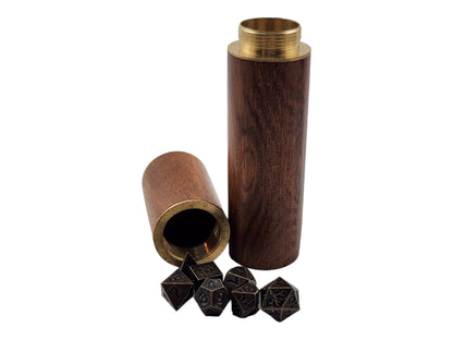 Micro metal dice in wood case - Rowan Gate