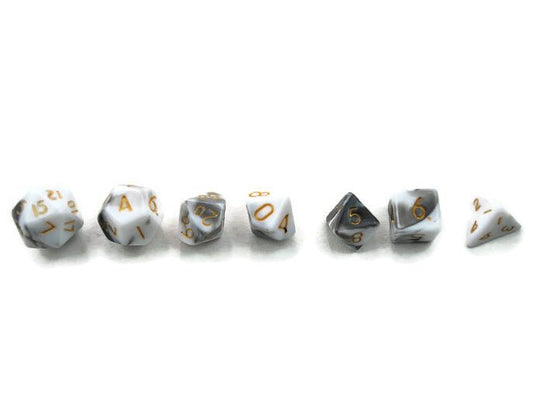 Mini dice set, black and white swirl - Rowan Gate