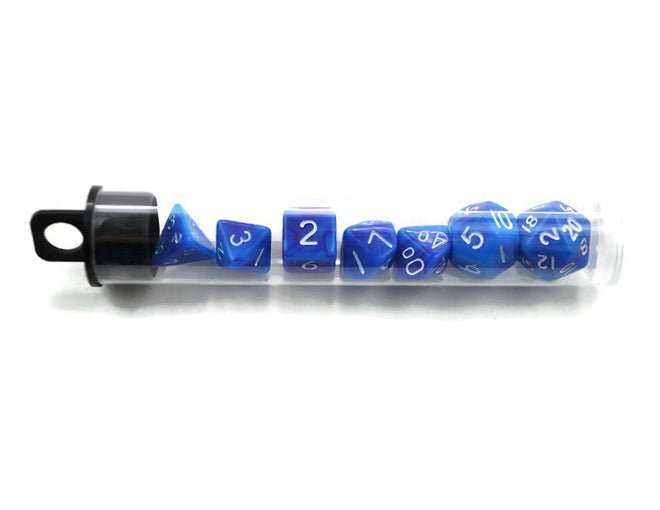 Mini dice set, blue and purple swirl - Rowan Gate