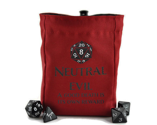 Neutral Evil Dice Bag, Red and Black - Rowan Gate
