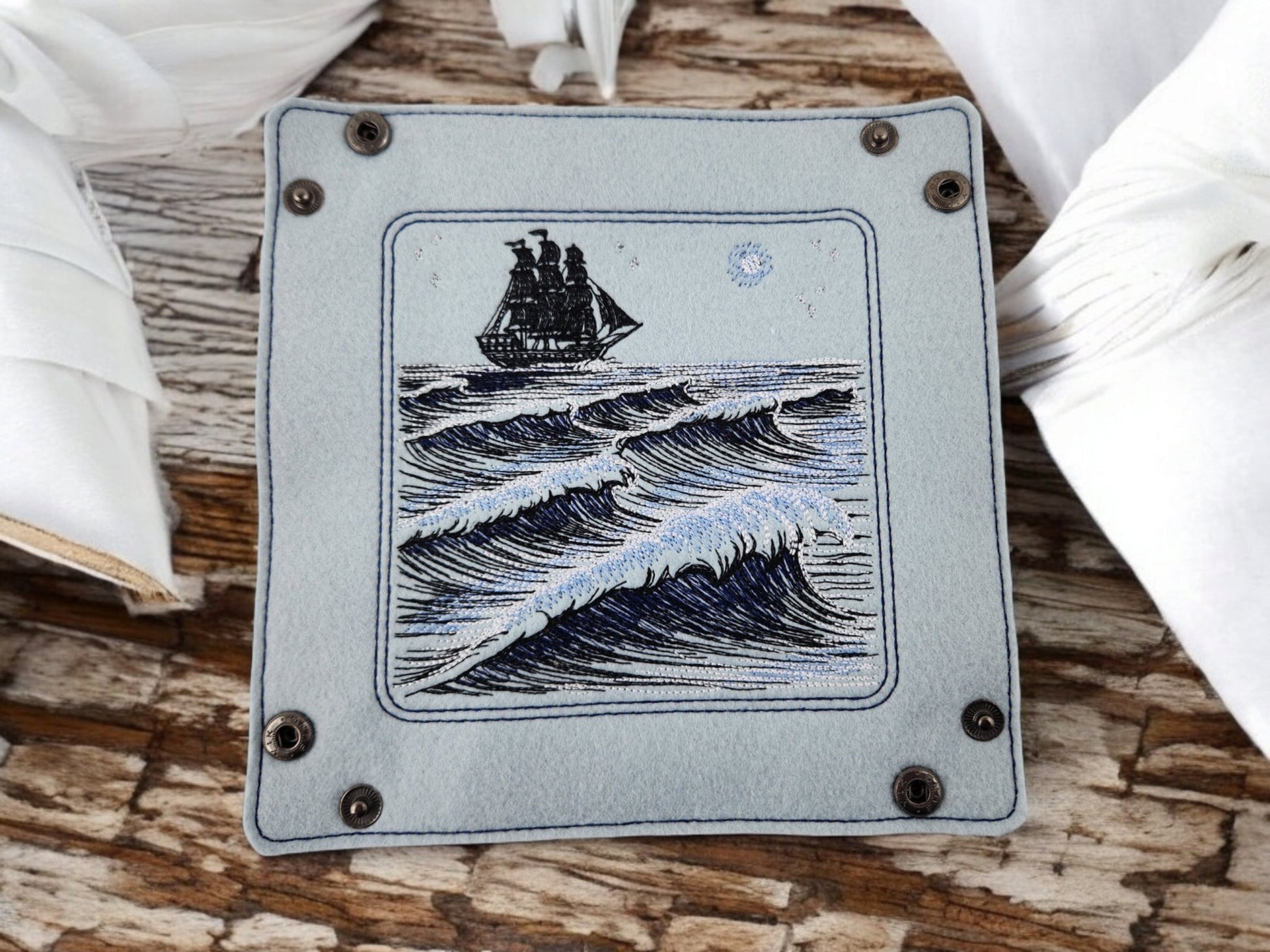 Ocean waves and sailboat dice tray - Rowan Gate