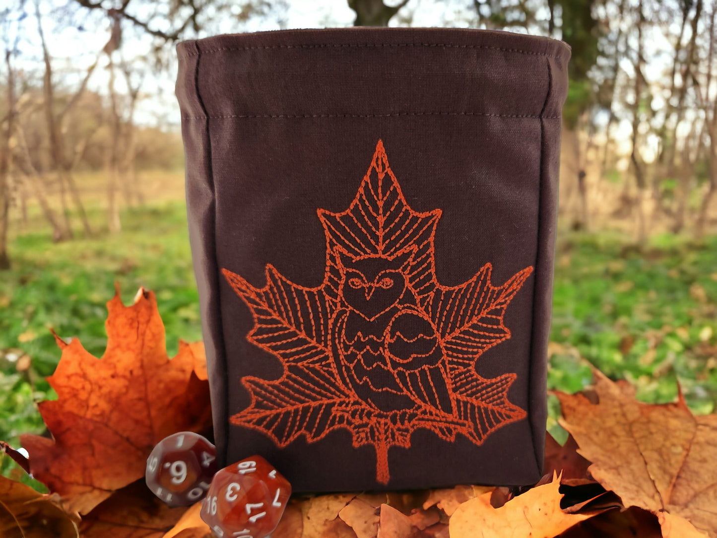 Owl and leaf dice bag - Rowan Gate