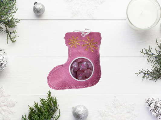 Small pink Christmas stocking gift set, dice set