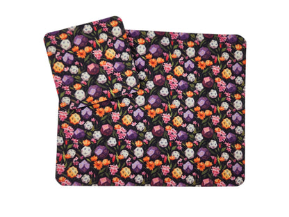 Polyhedral dice and floral desk set, mouse pad, coaster - Rowan Gate