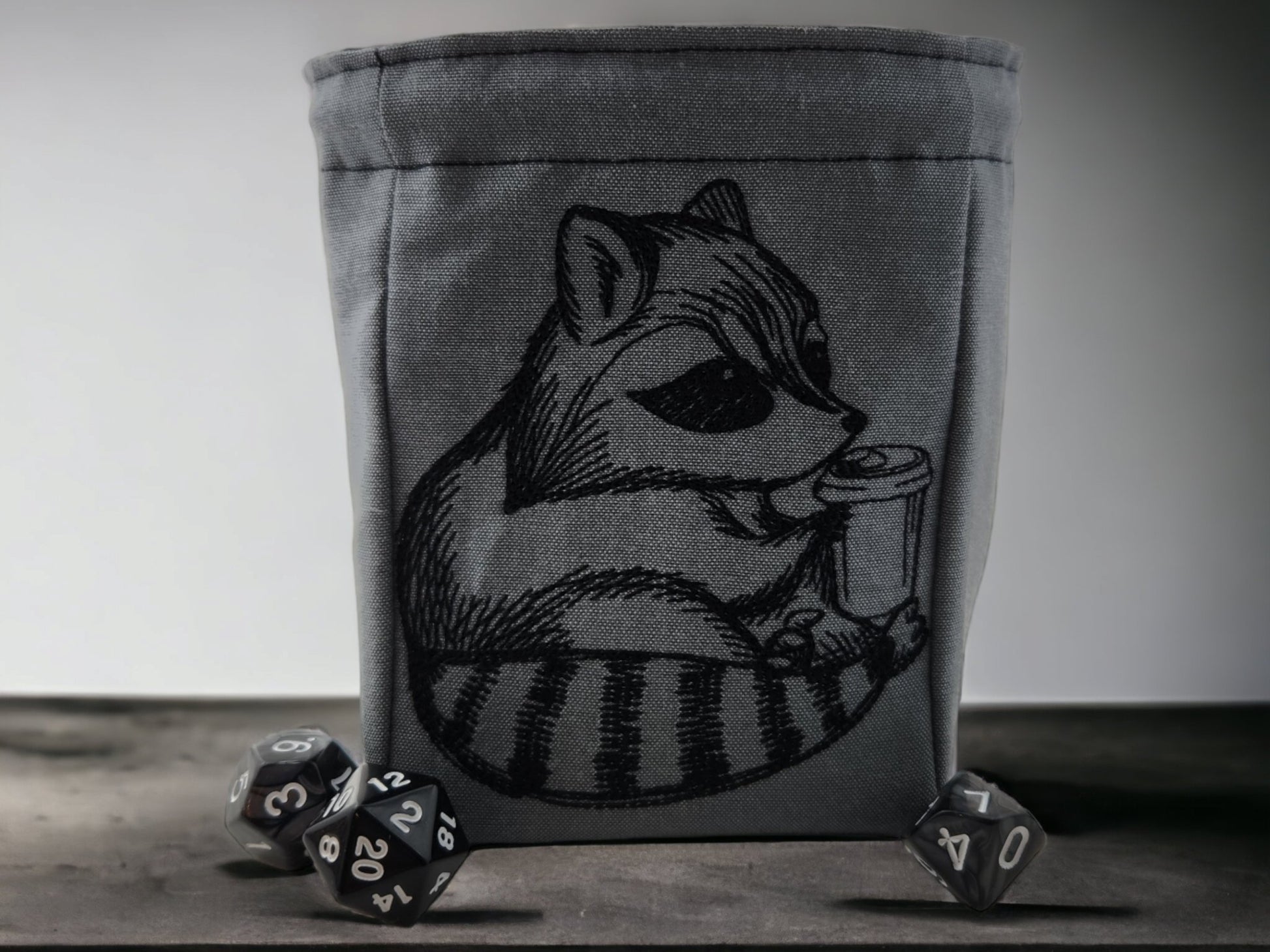 Raccoon and Coffee Dice Bag - Rowan Gate