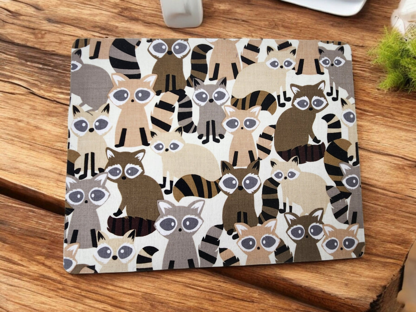 Raccoon desk set, mouse pad, coaster - Rowan Gate