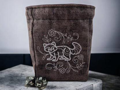 Racoon and Flower Dice Bag - Rowan Gate