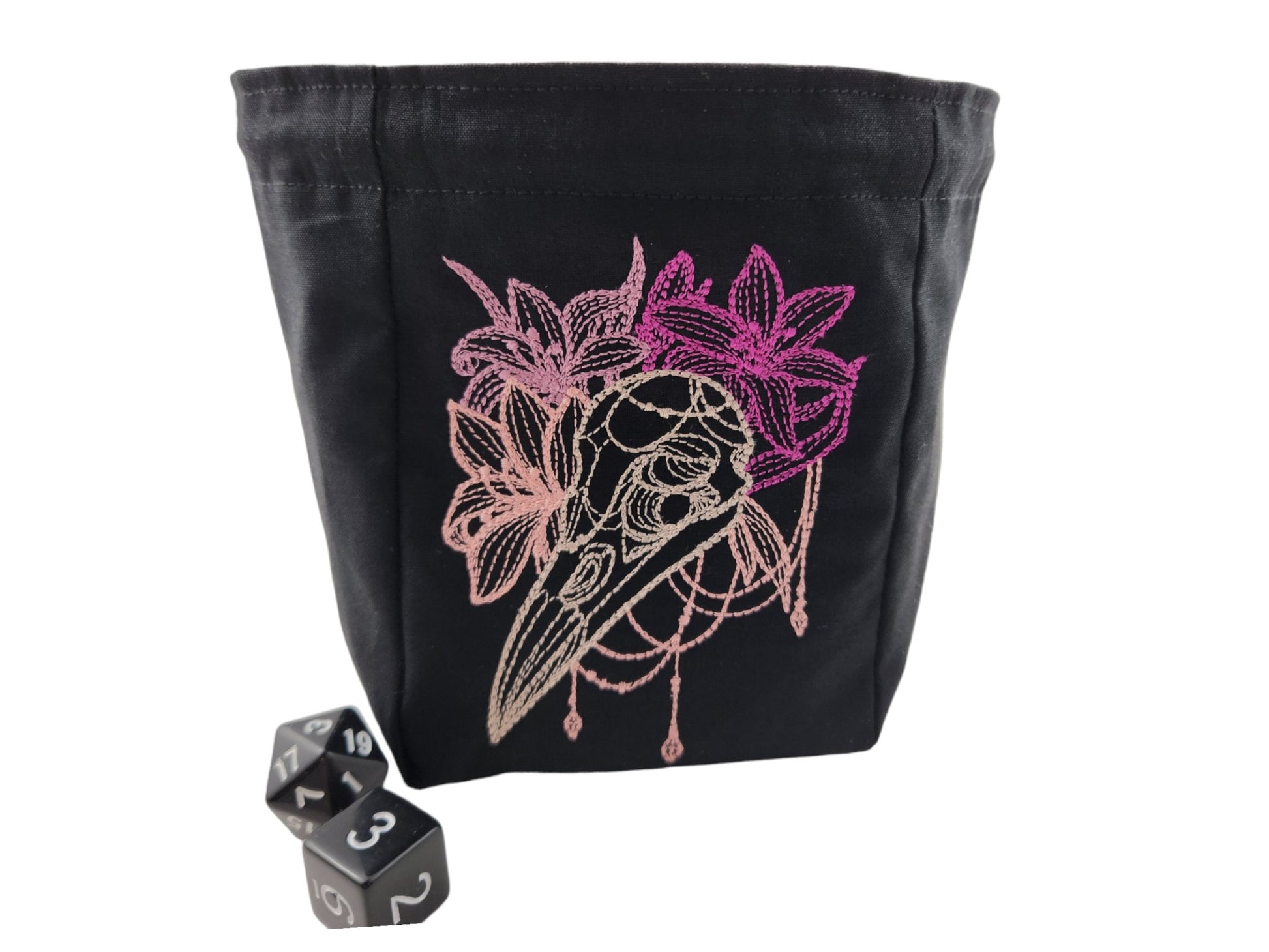 Raven skull and floral dice bag - Rowan Gate