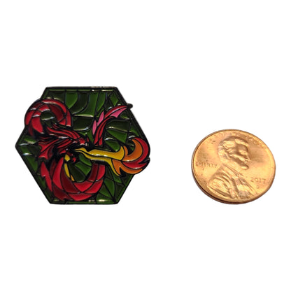 Red Dragon-stained glass style enamel pin - Rowan Gate