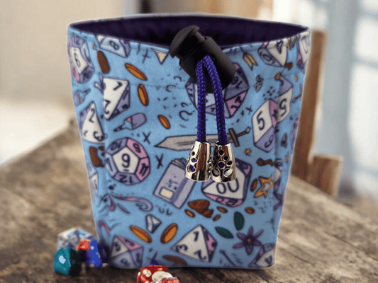 Role playing dice bag in light blue, TTRPG - Rowan Gate