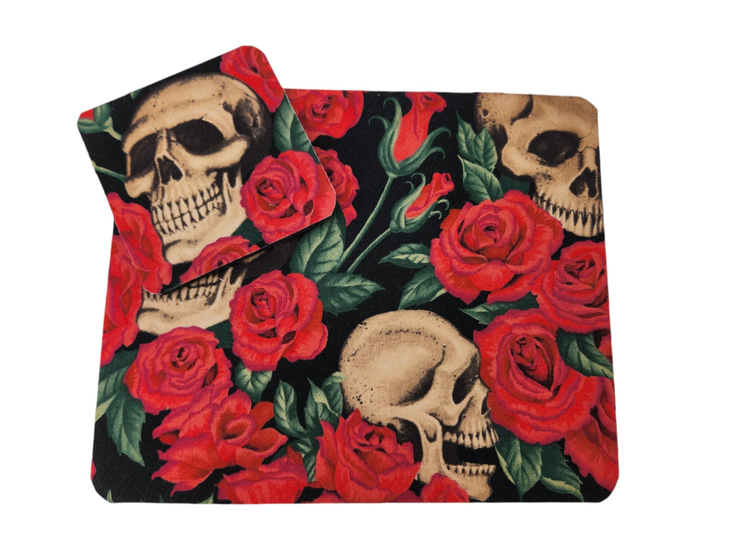 Rose and Skull desk set, mouse pad, coaster - Rowan Gate