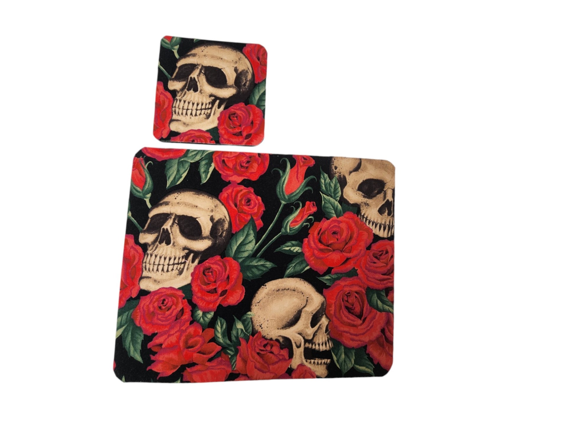 Rose and Skull desk set, mouse pad, coaster - Rowan Gate