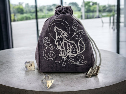 Silver Wolf Dice Bag - Rowan Gate